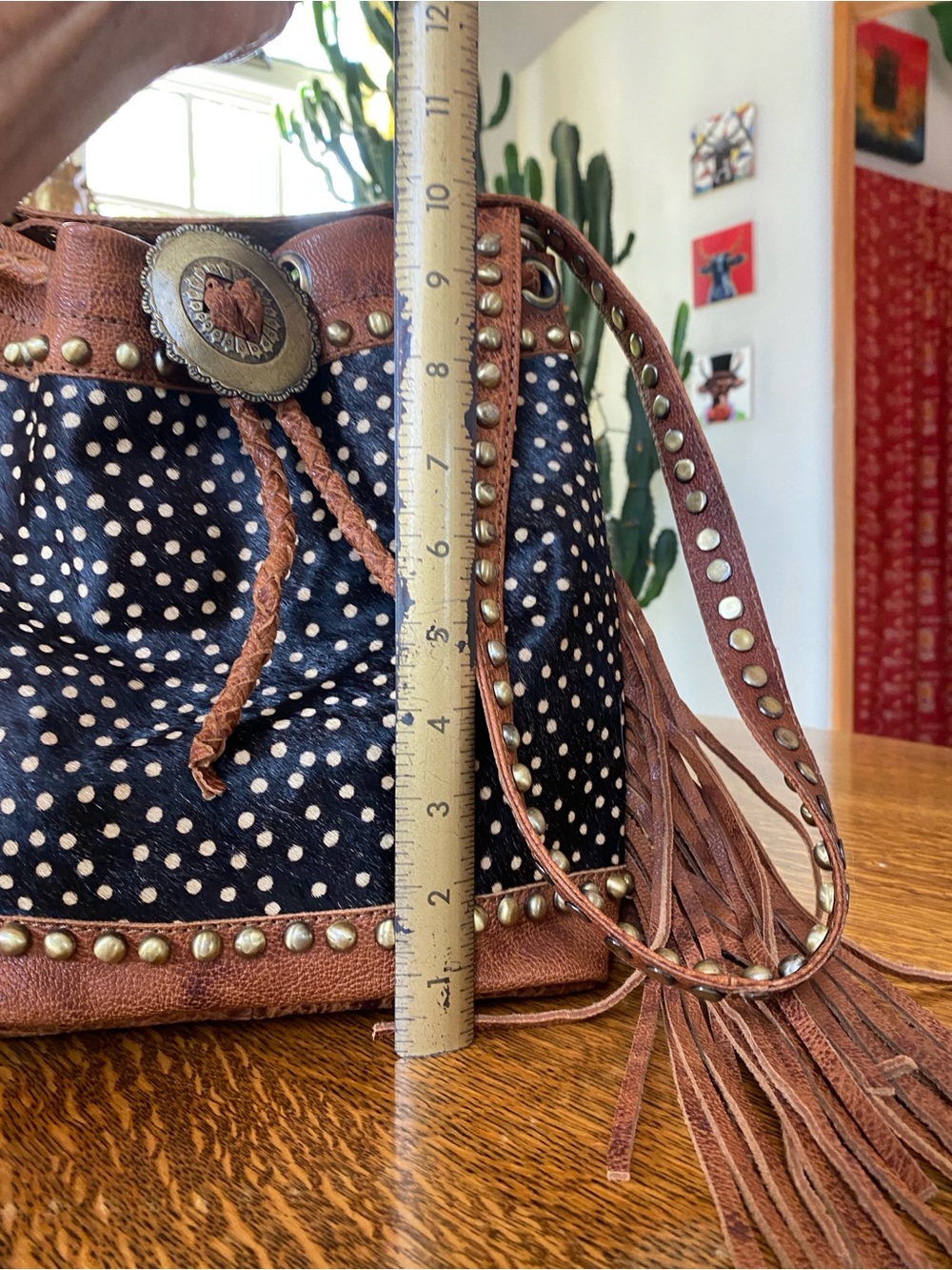 American Darling Black and Brown Leather Fringe Studded Shoulder Bag - Picture 3 of 15